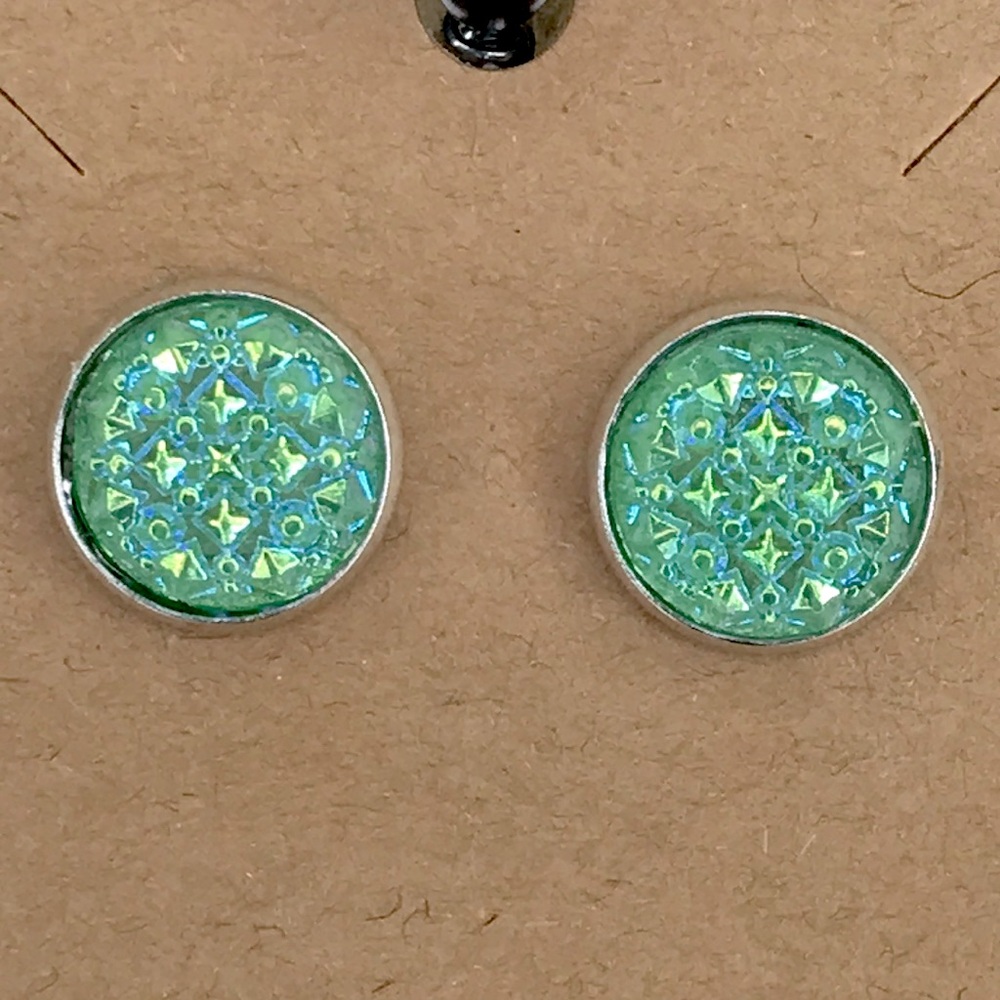 Faux Druzy Stud Stainless Steel Earrings Fashion Jewelry - Picture 6 of 6
